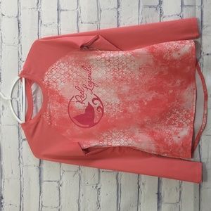 Reel Legends Mermaid Keep It Cool Swim Rashguard Coral Top Women's Size Small